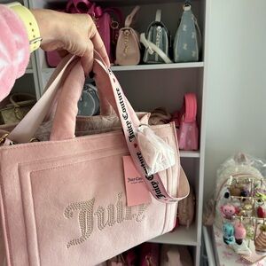 Juicy Couture Extra Spender Pink Velour Large Tote Bag